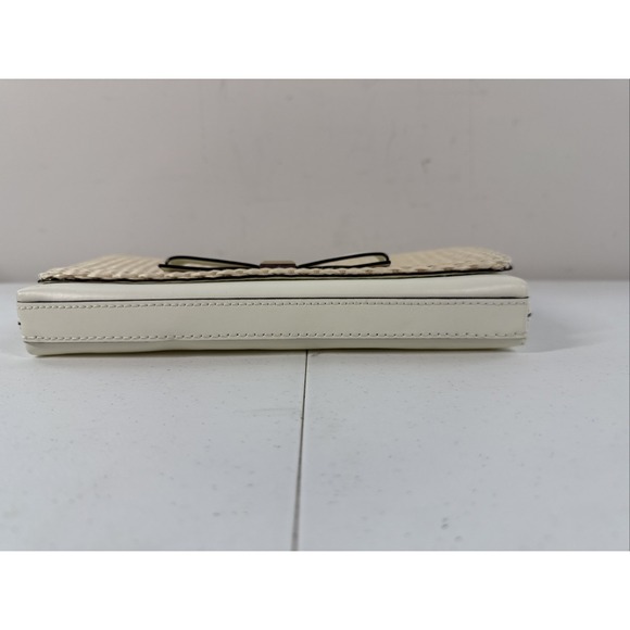 KATE SPADE Montford Park Straw Keira Bow Clutch Purse Cream Natural Leather Bag - Picture 10 of 11